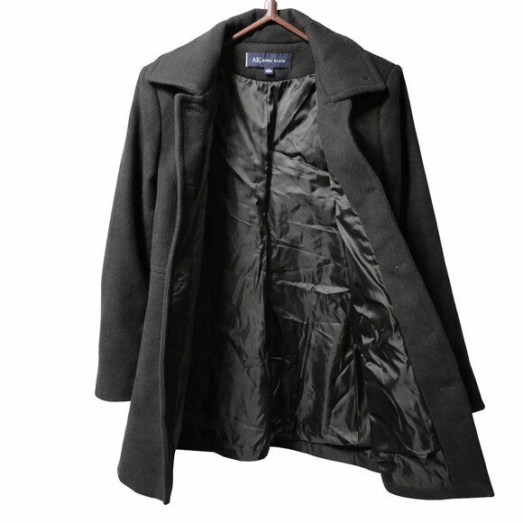 AK Anne Klein Black Wool Blend Coat Women's Medium Classic Pea Jacket - Picture 5 of 7